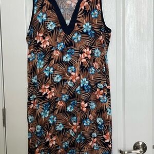 Lands' End Tropical Floral V-Neck Dress in Black, Blue & Brown